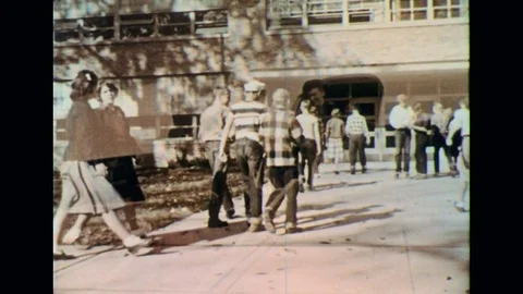 1950s: Students enter school in the morning. Stock Footage
