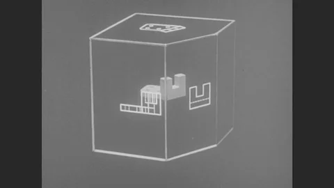 1950s: United States: Auxilary View Of Object In Box. Animated Drawing With Stock Footage