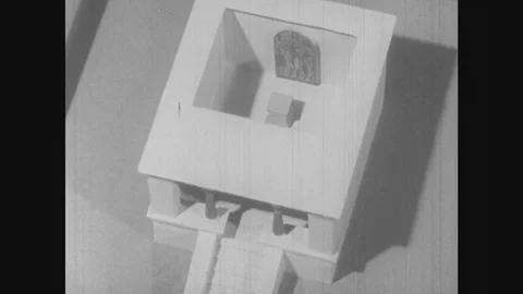 1950s: United States: Private Chapel, Bedrooms, And Reception Halls In Model Of Stock Footage