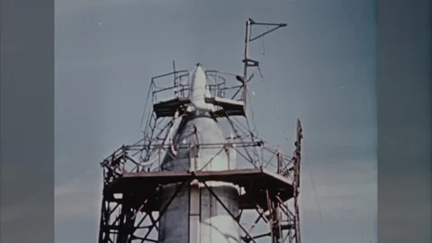 1950s USSR Rocket Launch Space Exploration Sputnik Satellite Vintage Film Movie Stock Footage
