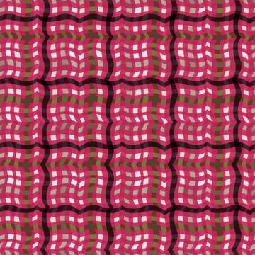 1950s Wavy Gingham Seamless Vector Repeat Pattern Background. Red and White 스톡 일러스트