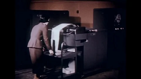 1950s Women Computer Printout Programing Console Vintage Film Industrial Movie Stock Footage 122611519