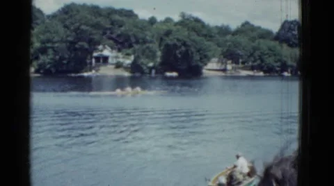 1951: canoeing competition stirs the city during the weekend in the lagoon city Stock Footage