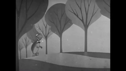 1951  A turtle hides in his shell after seeing a stick of dynamite. Stock Footage 84137001