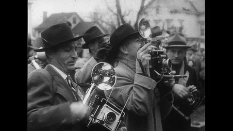 1952 : Captain Carlsen is welcomed back in his neighborhood of Woodbridge, New Stock Footage