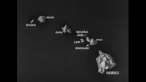 1952 : A map of the islands of Hawaii. Stock Footage