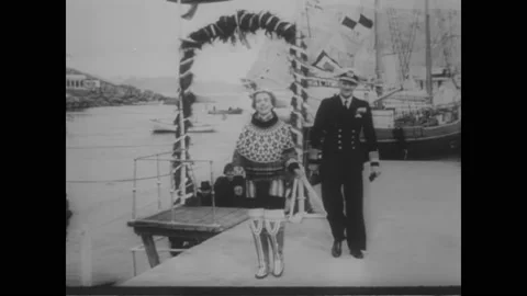 1952 - Queen Ingrid and King Frederick visit the Danish colony of Greenland. Stock Footage 172584037