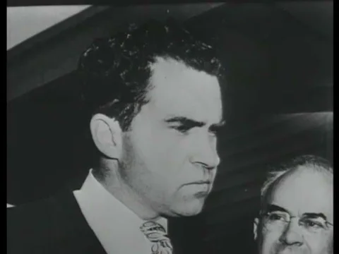 1952, Two men trapped in an elevator during a practice air raid argue opposing Stock Footage 83215222