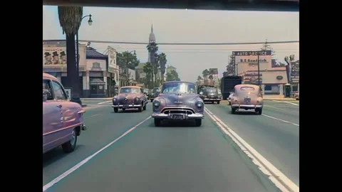 1952 - View from a car as it drives down Sunset Boulevard in Los Angeles, Stock Footage 241797983