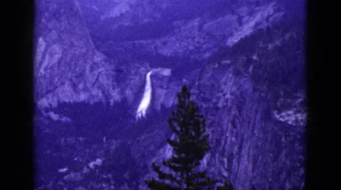 1953: beautiful view of mountains and waterfall CALIFORNIA Stock Footage