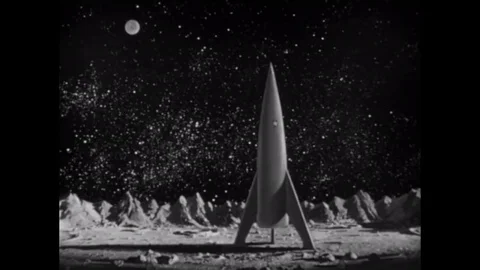 1953 - A crew of astronauts, which includes a woman, takes off from the moon Stock Footage 129450003