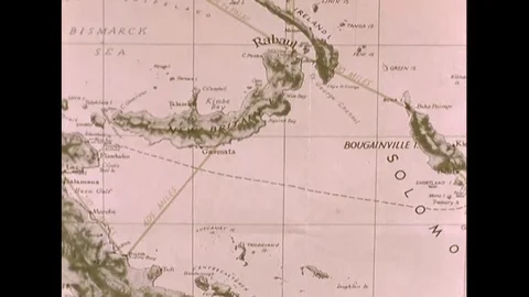 1953 - Maps, globes, and miniature ships are used to show potential future Video stock 106295476