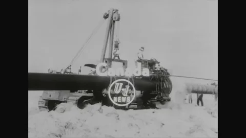 1953 - An oil pipeline is constructed between Alberta and Ontario, Canada. Stock Footage