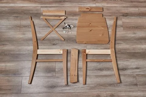 Video: Wooden chair ready to be assembled, parts layed out after ...
