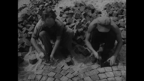 1954-Road Construction / Wiesbaden / Germany / 1954 Stock Footage