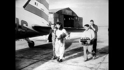 1955-Colette Duval / Parachuting / World Record / France / 1955 Video stock 77828982