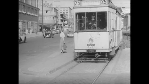 1955-KurfÙrstendamm / Traffic / West Berlin / 1955 Stock Footage