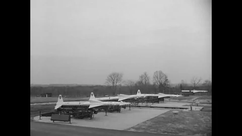 1955 - Missiles are elevated above ground at an army base. Stock Footage 83059650