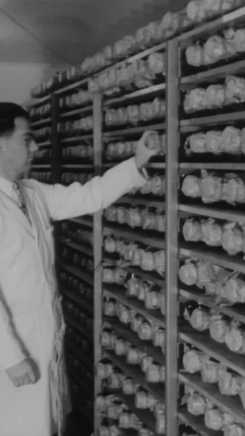 1955 - Nurses and doctors prepare shipments of the polio vaccine while families Stock Footage 284134148