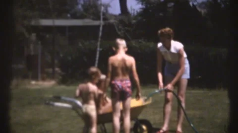 1955  vintage boys playing, swimming | Stock Video