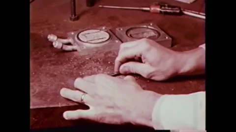 1956 - In this documentary, a man places radioactive material in a led vault Stock Footage 246358116