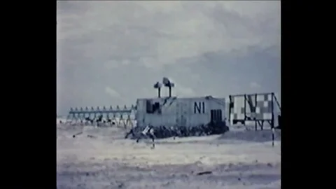 1956 - Instruments are assembled at a station in the Pacific Proving Grounds Stock Footage 86135941