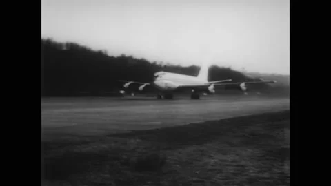 1957 - The Boeing 707 jet makes a historic nonstop flight from Seattle to Stock Footage 166833862