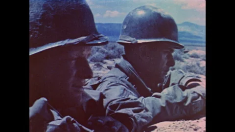 1957 Nevada Atomic Bomb Test Troops in Trenches Observe Blast - Archival Color Stock Footage 322206133