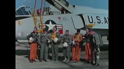 1958 - The crew of the Mercury 7 is shown, including John Glenn (narrated in Stock Footage 83048473