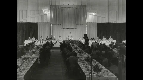 1958 - Major General Wade introduces General Vandenberg's widow at a banquet Stock Footage 126072507