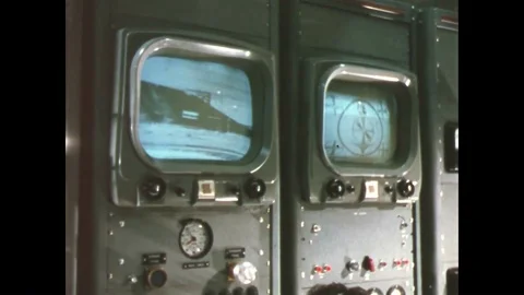 1958 - A missile is shot down a rocket sled track, and data is collected. Stock Footage 86407669