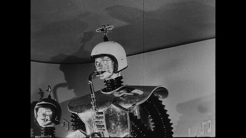 1958-Robot / Making Music / France / 1958 Stock Footage