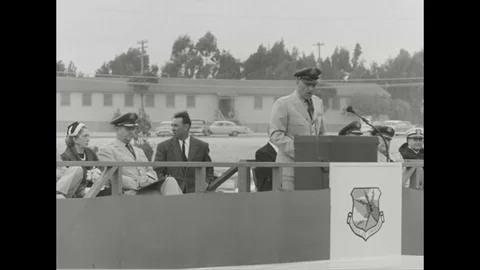 1958 - A speech is given at the dedication ceremony of Vandenberg Air Force Stock Footage 126072498