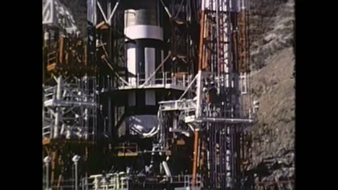 1958 - The Titan A-2 rocket malfunctions on the launch stand before a missile Stock Footage 241805617
