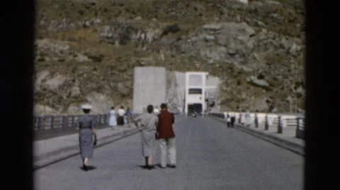 1958: wealthy characters visiting tourist destination national park dam areas Stock Footage