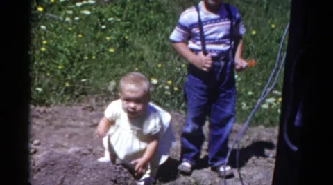 1959: Children Playing and Falling at Catskill Game Farm, New York Stock Footage 67897121