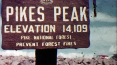 1959: Pikes Peak Summit High Elevation 14,109 Sign Family Trip Stock Footage 63060452
