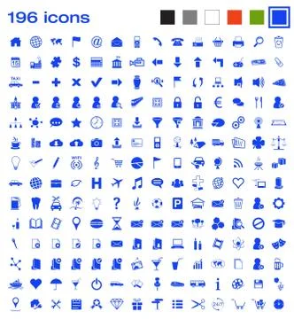 196 icons - blue Stock Illustration