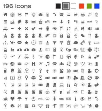 196 icons - gray Stock Illustration
