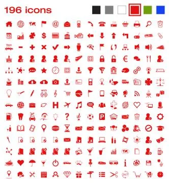 196 icons - red Stock Illustration