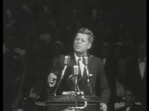 1960 _ John F Kennedy speaks at a rally about American security on Election Eve. Stock Footage