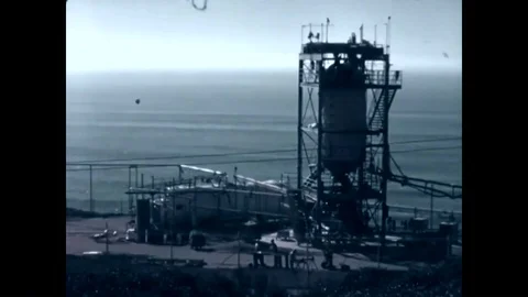 1960 - Rocket engine testing takes place at Convair Aeronautics. Video stock 95062649