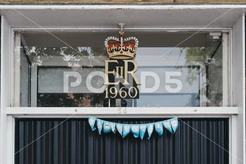 1960 Royal cypher of HM the Queen Elizabeth II (EIIR) on a building in Lyming Stock Photos