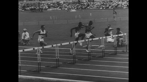 1960 - Slow motion is employed to show the victories of American track and field Stock Footage 139486521