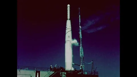 1960 - A Thor missile is seen at Cape Canaveral. Stock Footage 83424308