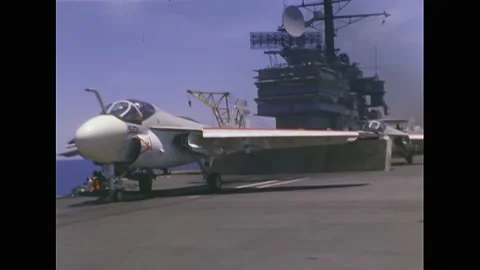 1960 - Two US Navy A-6 jets take off from the USS Forrestal. Stock Footage 157156839