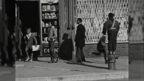 1960s African American Inner City Neighborhood Black Ghetto Vintage Film Movie Stock Footage