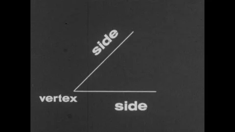 1960s: Angle demonstrated by two lines intersecting. The word "side" and the Stock Footage 252861251