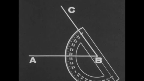 1960s: Angle with letters A, B, and C at each end. Protractor with B at the Stock Footage 252861187