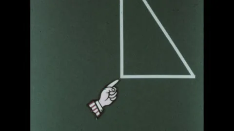 1960s: Animated hand pointing to angle, zoom out to triangle, triangle appears, Stock Footage 262087340